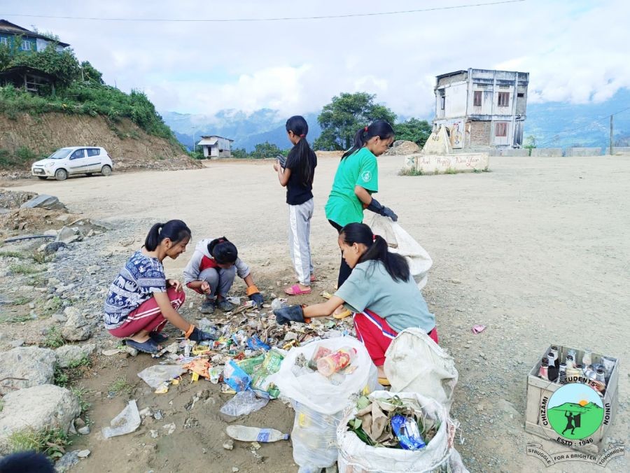 Community member of Chizami village are seen segregating waste during the village cleanup on World Cleanup Day, September 17. (Photo Courtesy: CSU)